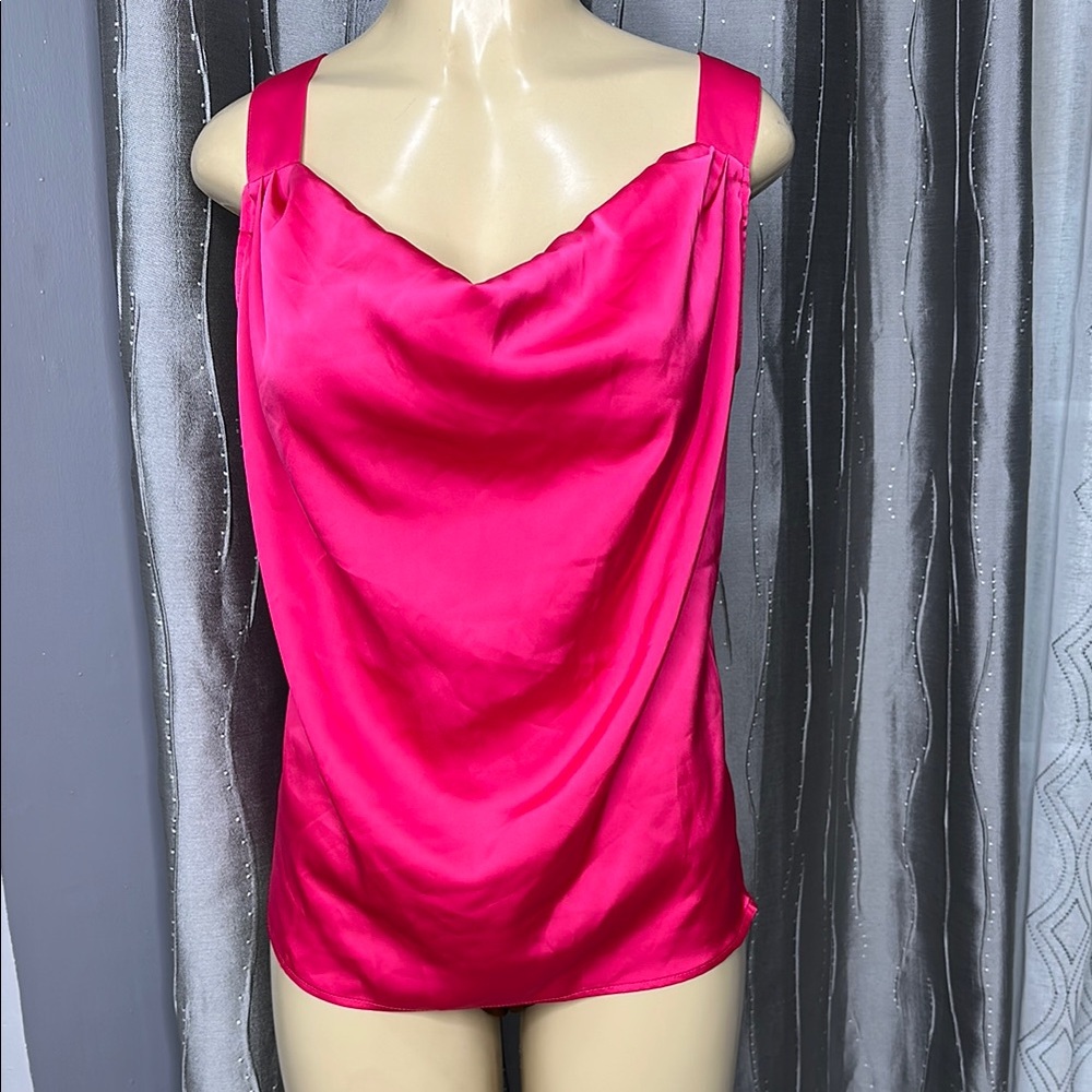 New York & Company Vibrant Pink Satin Cowl Neck Top Sz S
